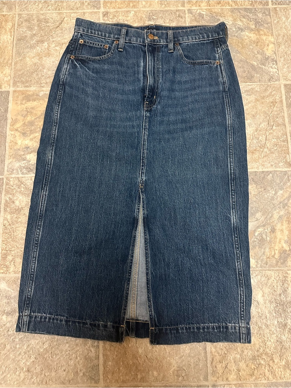 Jcrew Dark Blue Denim Midi Skirt with Front Slit
